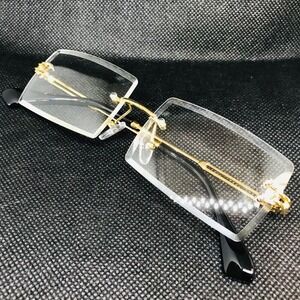 Rimless Rectangle Glasses‎ Gold Frame Clear Lens Fashion Eyeglasses Men Hip Hop